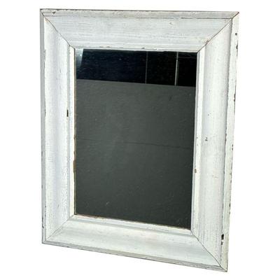 WHITE FRAME MIRROR | White painted wood frame mirror. - w. 17 x h. 21 in

