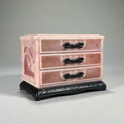 JAPANESE STYLE THREE DRAWER JEWELRY BOX | Molded pattern plastic. - l. 7.5 x w. 5 x h. 5.5 in

