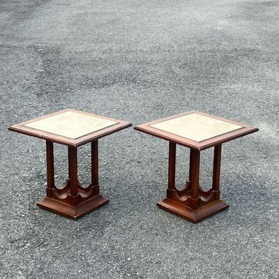 PAIR OF MARBLE TOP SIDE TABLES | l. 16-1/2 x w. 16-1/2 x h. 17 in

