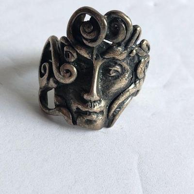 Sterling Silver Woman Face Ring