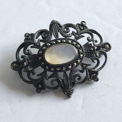 Sterling Marcasite Brooch