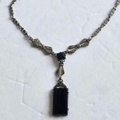 Sterling Marcasite & Onyx Necklace