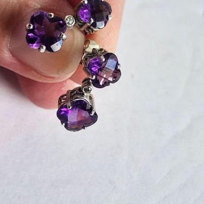 White Gold & Amethyst Dangle Earrings