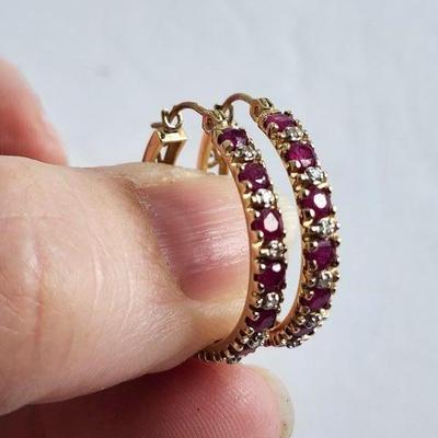 Ruby Diamond & Gold Hoop Earrings