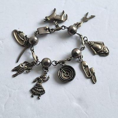 Sterling Silver Bull Fighter Theme Charm Bracelet