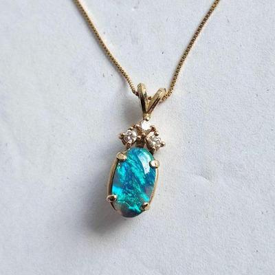 Opal & Diamond 14k Pendant & Necklace