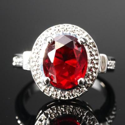 Large Faceted Red Gemstone Ring