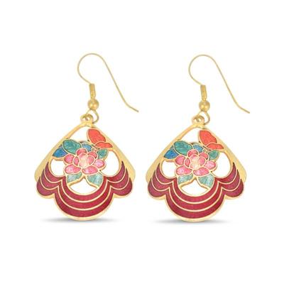 Cloisonne Enamel Flower & Butterfly Earrings