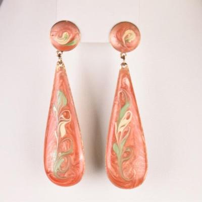Long Swirled Enamel Teardrop Dangle Earrings