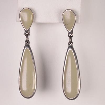 Sage Green Enameled Teardrop Dangle Earrings