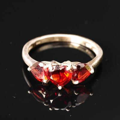 925 Sterling Silver & Garnet Hearts Ring