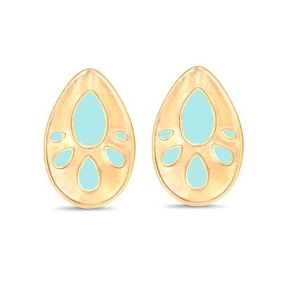 Teal Enameled Brass Tone Teardrop Earrings