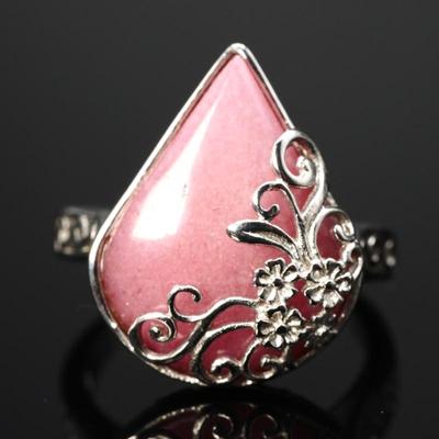 Pink Stone Floral Filigree Ring 