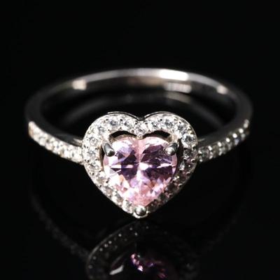 925 Sterling Silver & Faceted Pink Heart Gemstone Ring