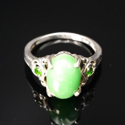 925 Sterling Silver, Peridot & Green Stone Ring