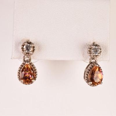 925 Sterling Silver & Iridescent Orange Teardrop Gemstone Earrings