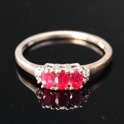 925 Sterling Silver & 3 Stone Ruby Ring