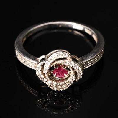 925 Sterling Silver w/Dangling Pink Gemstone Ring