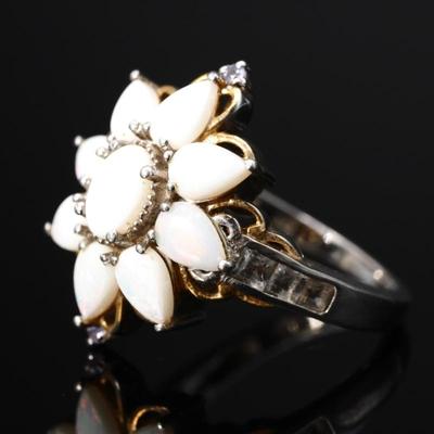 925 Sterling Silver & White Opal Flower Ring