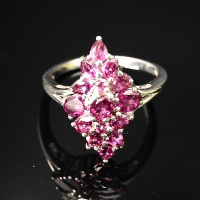 925 Sterling Silver & Rhodolite Garnet Cluster Ring