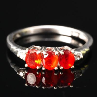 925 Sterling Silver & 3 Red Gemstones Ring