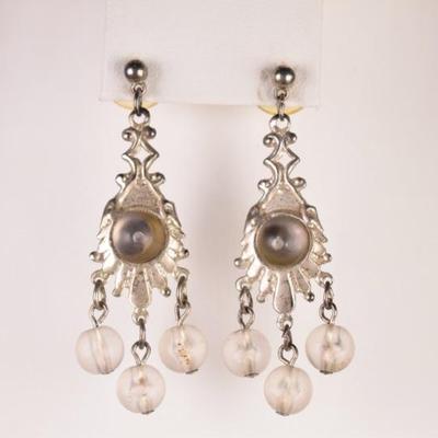 Gray Catseye Beaded Dangle Earrings
