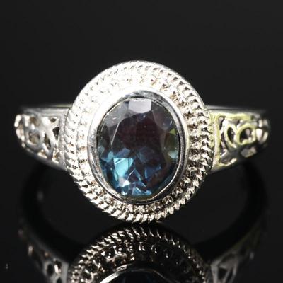 Blue Gemstone Halo Ring