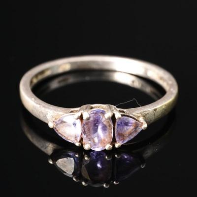 925 Sterling Silver & Tanzanite 3 Stone Ring