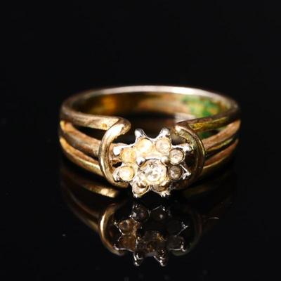 14K Gold Plated & Cubic Zirconia Flower Ring