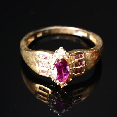 925 Sterling Silver w/Pink & Clear Gemstones Ring