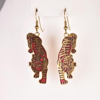 Red Enamel Cloisonne Tiger Earrings