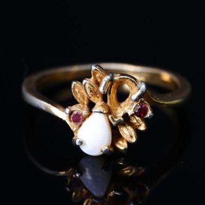 Gold Plated Opal & Ruby Ring