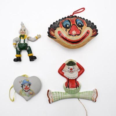 Lot Of 4 Assorted Clown Hanging Ornaments