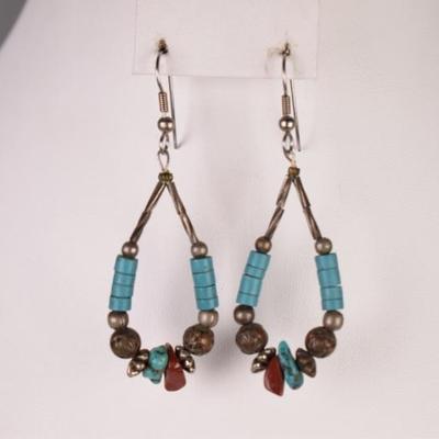 Turquoise & Red Jasper Beaded Loop Earrings
