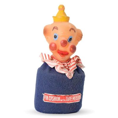 Vintage Japanese Clown Pin Cushion w/ Tape Measure
