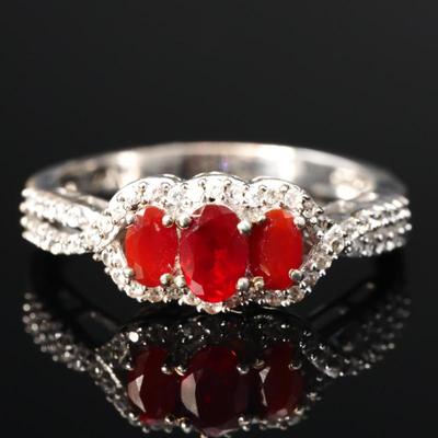 925 Sterling Silver w/Multi Red & Clear Gemstones Ring