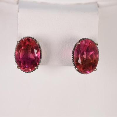 925 Sterling Silver & Large Faceted Pink Gemstones Earrings