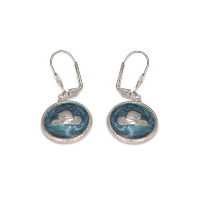 Marbled Blue Enamel Cowboy Hat Earrings