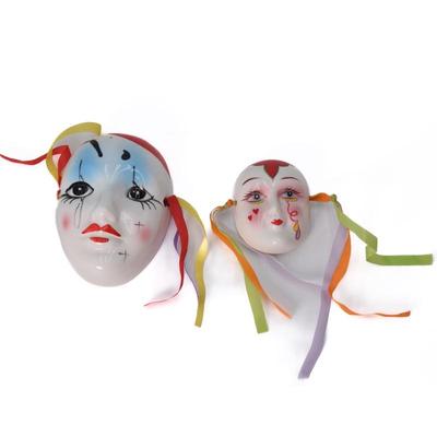 Pair Of Two Vintage Mardi Gras Style Miniature Porcelain Wall Decor Masks