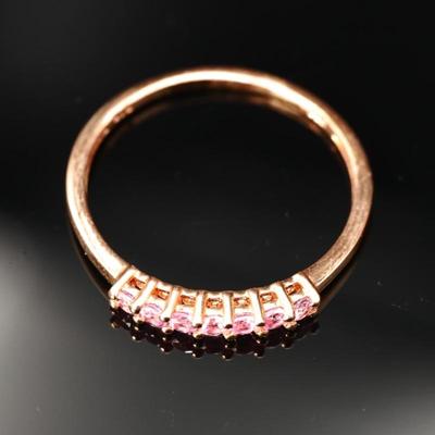 925 Sterling Silver Copper Plated w/Pink Gemstones Ring