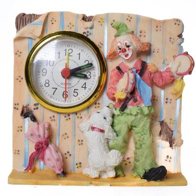 Vintage Quartz Table Clock Clown Playing w/ A Dog