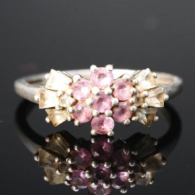 925 Sterling Silver w/Pink & Clear Gemstone Flower