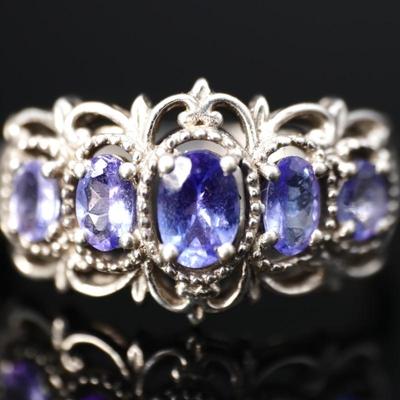 925 Sterling Silver & 5 Stone Tanzanite Ring