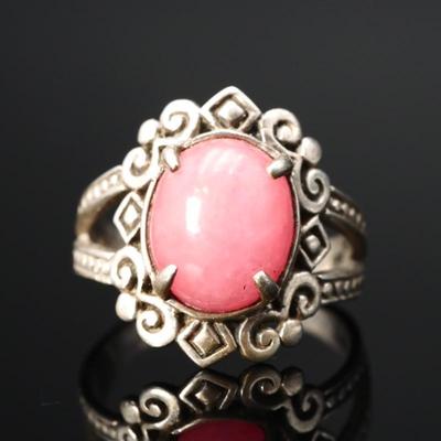 925 Sterling Silver & Pink Stone Ring