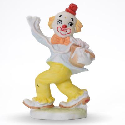 Vintage Kmart Bisque Porcelain Clown Figurine Holding A Gift