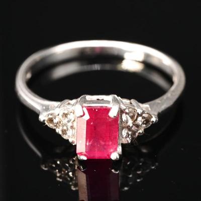 925 Sterling Silver & Faceted Red Gemstone Ring