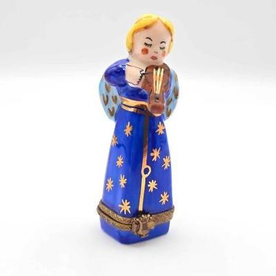 #1920 • Angel Playing Violin Limoges Trinket Box

