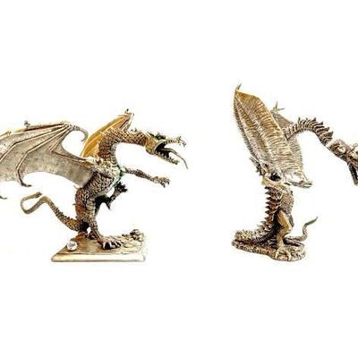 #1854 • (2) Rawcliffe Pewter Dragon Figures
