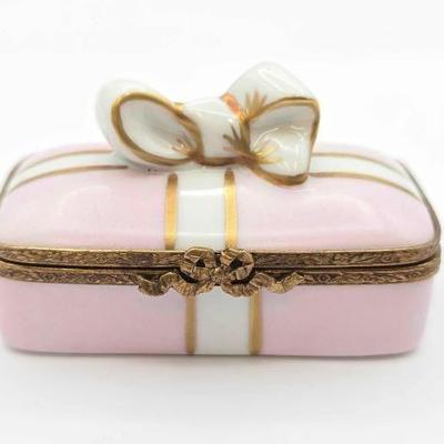 #1914 • Pink Present Limoges Trinket Box
