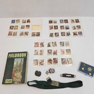 #1850 • Boy Scout Stamps, Book, Pins & Pocket Knife

